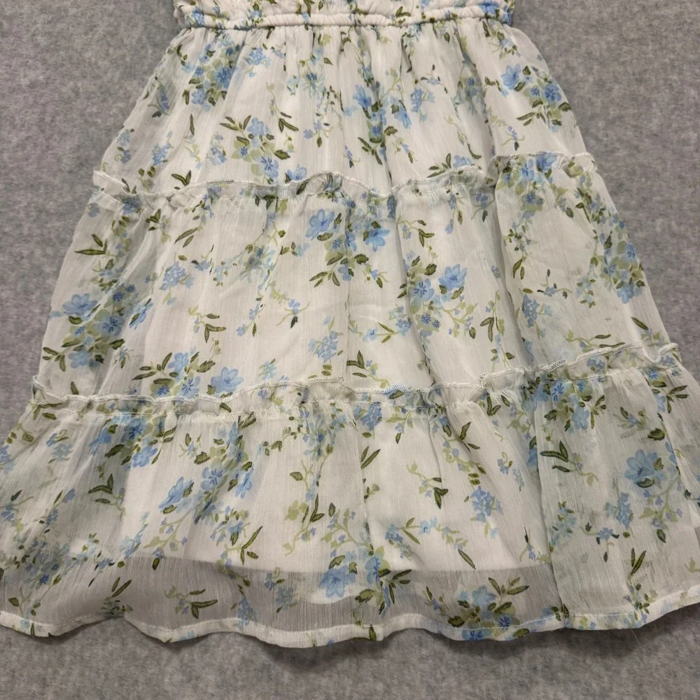 Rare Editions Girls Blue Floral Smocked Tiered Chiffon Sundress Size 5 Easter